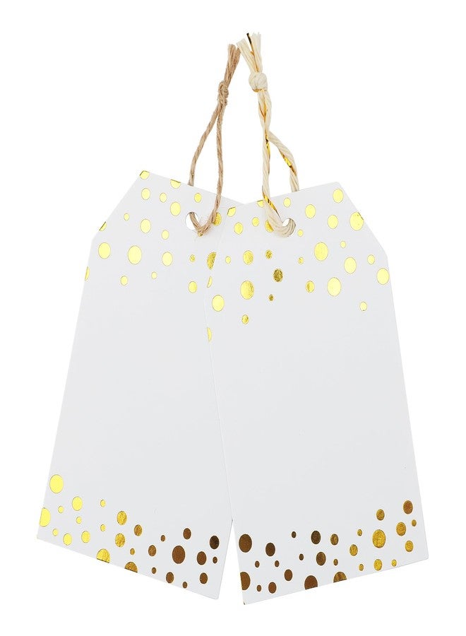 جيجاكرافت مجموعة جيج كرافت من 100 قطعة من بطاقات الهدايا مع خيط، بطاقات فارغة مزينة بنقاط ذهبية لامعة، مقاس 3.3 × 2.2 بوصة، بطاقات ورقية بيضاء، ملصقات أسماء معلقة لهدايا الحفلات، مناسبة لحفلات استقبال المولود، وأعياد الميلاد، وحفلات الزفاف. - Image 1